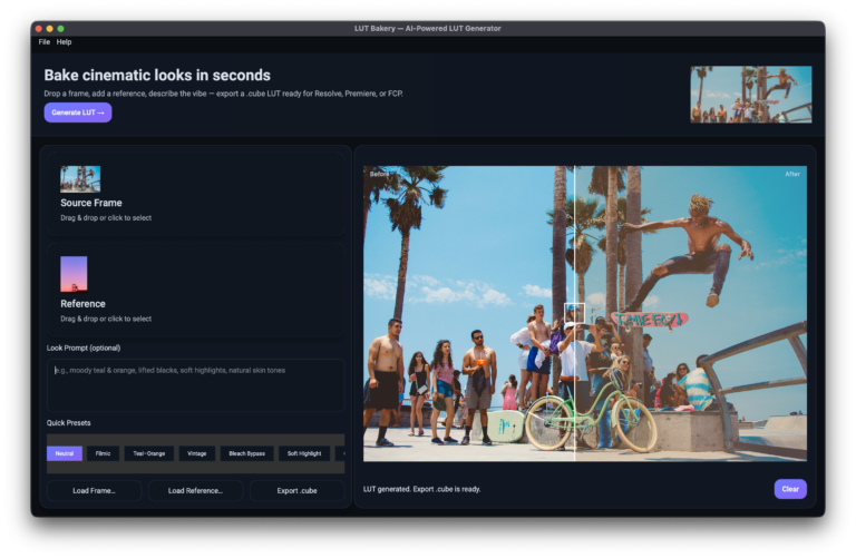 LUT Bakery - AI LUT Generator for Video Colour Grading